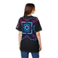Futuristic Neon Graphic Tee for Gamers, Unisex AOP Shirt, Cyberpunk Style Apparel, Unique Gift for Tech Enthusiasts, Streetwear Must-Have