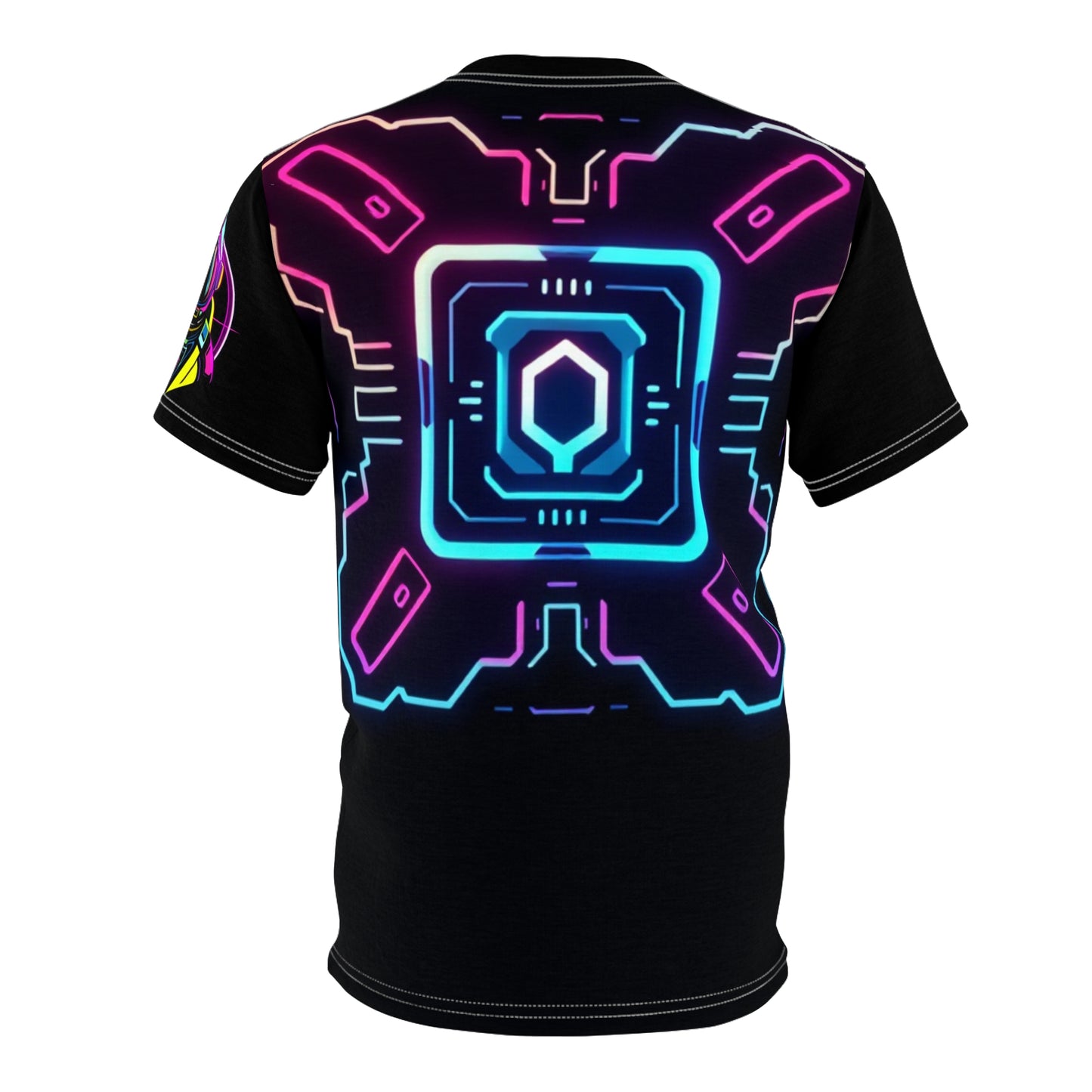 Futuristic Neon Graphic Tee for Gamers, Unisex AOP Shirt, Cyberpunk Style Apparel, Unique Gift for Tech Enthusiasts, Streetwear Must-Have